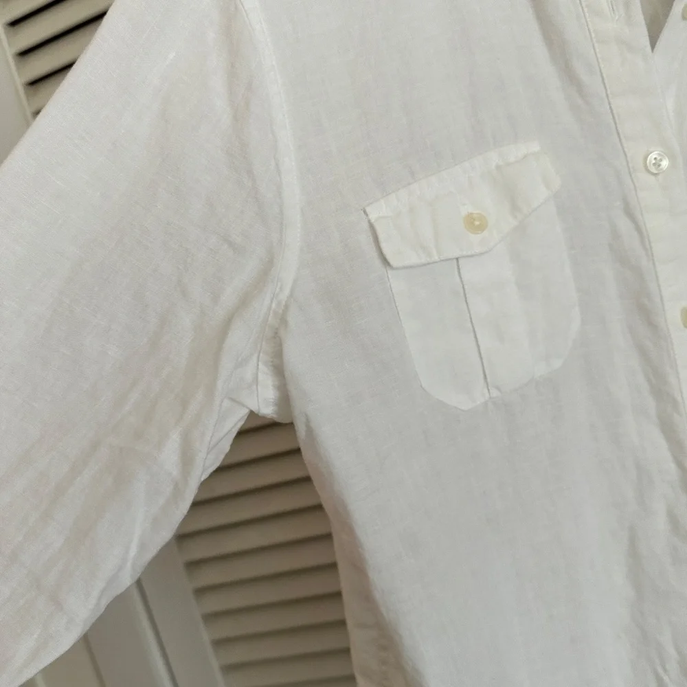 Talbots 100% Irish Linen White Long Sleeve Button Up Blouse Large - Picture 12 of 13